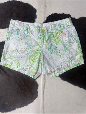 Lilly Pulitzer Pastel Floral High-Waist Shorts in White, Green & Pink